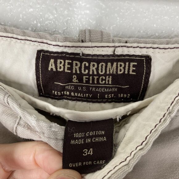 Abercrombie & Fitch Vintage Fatigues Cargo Shorts Mens 34 Beige Cotton Relaxed - Picture 15 of 16